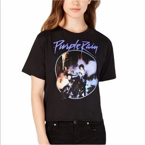 NEW Prince Cropped Purple Rain Graphic Tee Black L